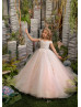 Pink Beaded Lace Tulle Corset Back Flower Girl Dress